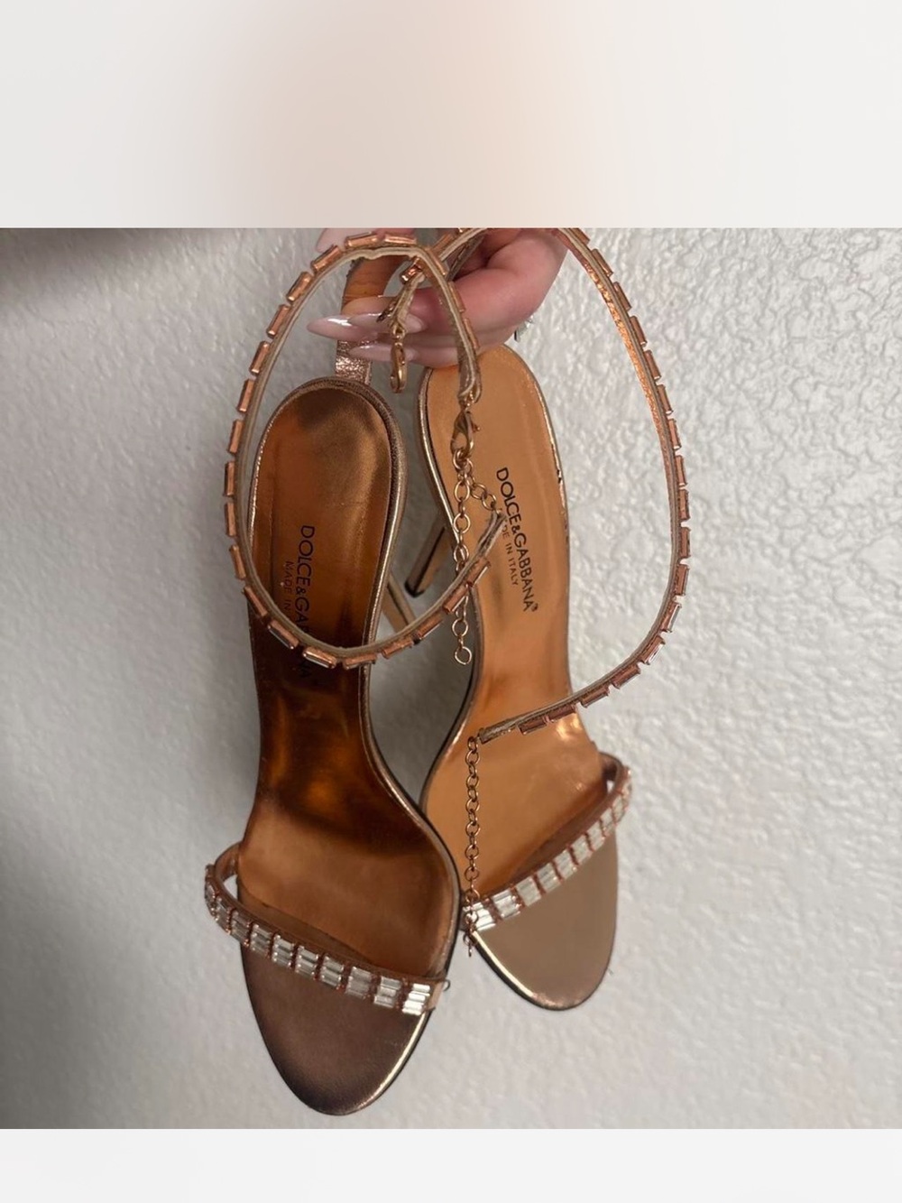 Dolce & Gabbana Rose Gold Crystal-Strap Stiletto Sandals